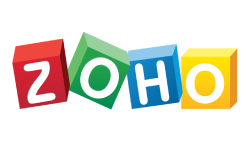 Colorful 3D blocks spelling 'ZOHO'.