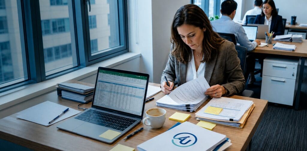 Bookkeeper at desk working